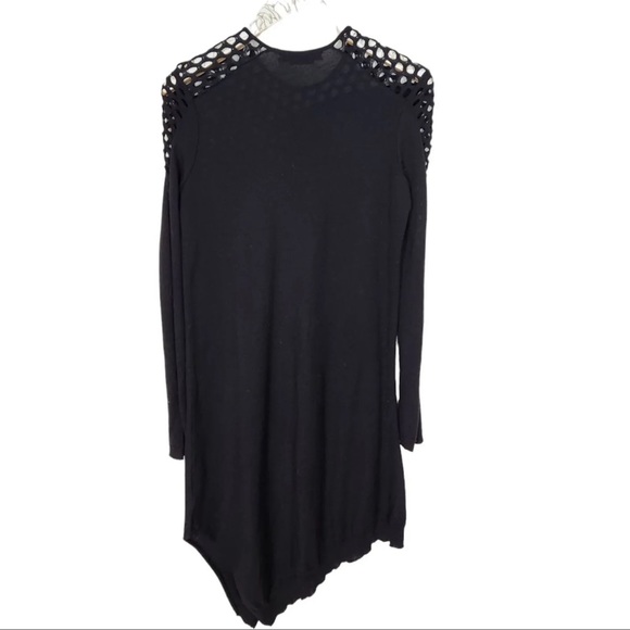 ALEXANDER WANG Black Wool Knit Asymmetrical Eyelet Bodycon Dress Size Small - Picture 3 of 8